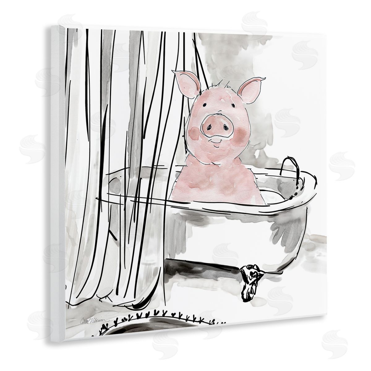 Minimal Bathtub Piggy Wood Plaque Wall Art, Home Decor by Carol Robinson