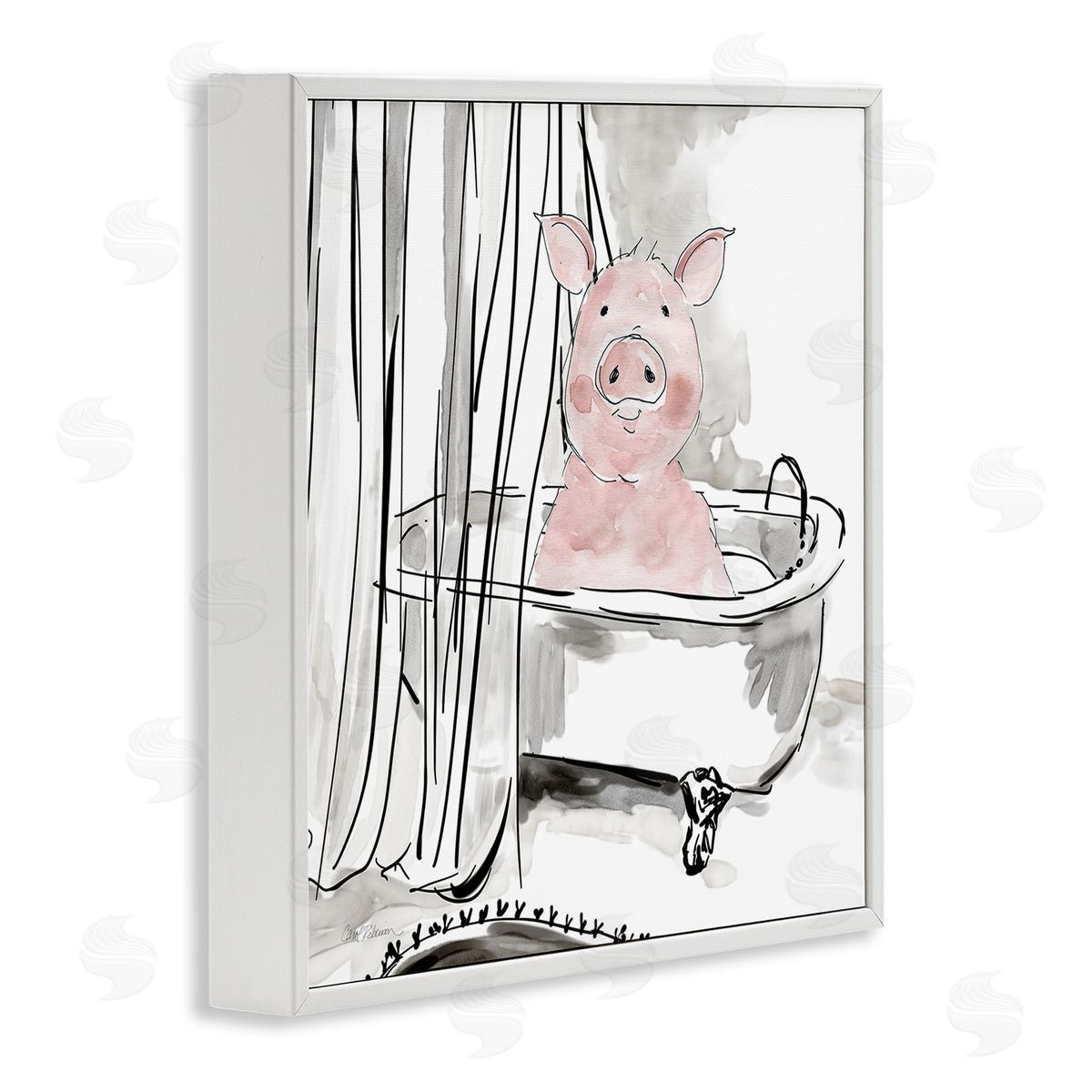 Minimal Bathtub Piggy White Frame Print Wall Art, Home Decor by Carol Robinson