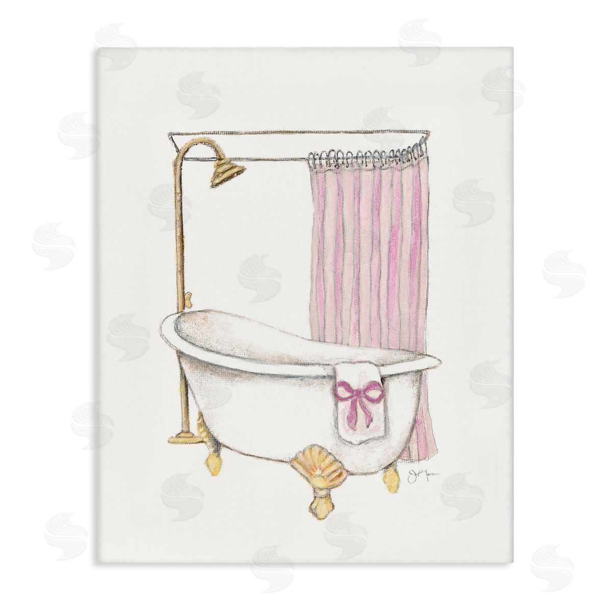 Simple Bathtub with Bow Canvas Wall Art, Home Decor by Janet Tava