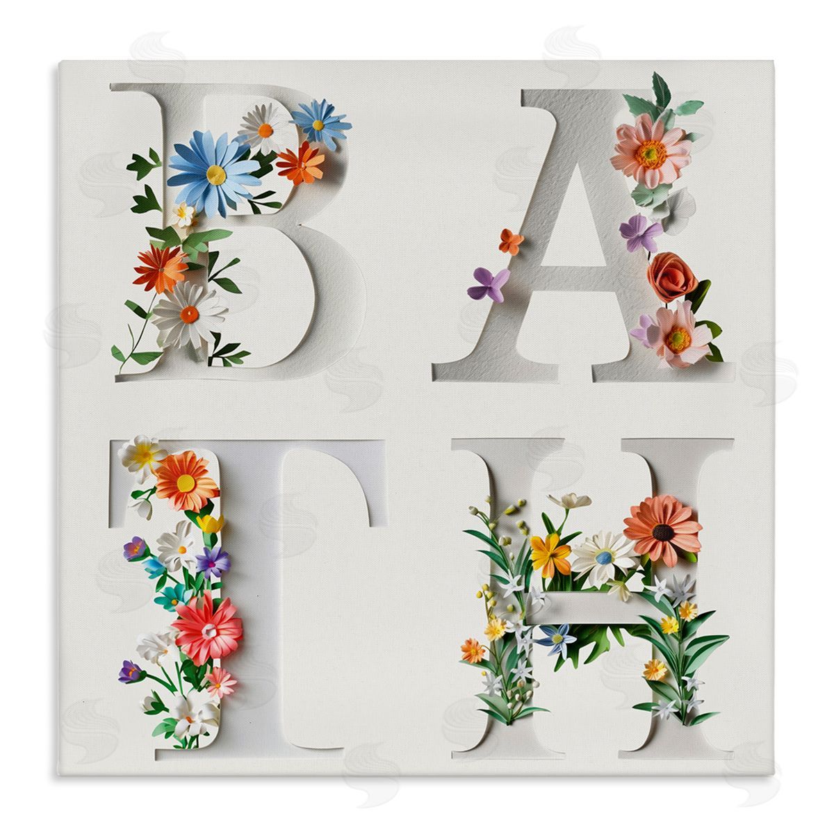 Floral Bath Typography Canvas Wall Art, Home Decor by Susan Arnot