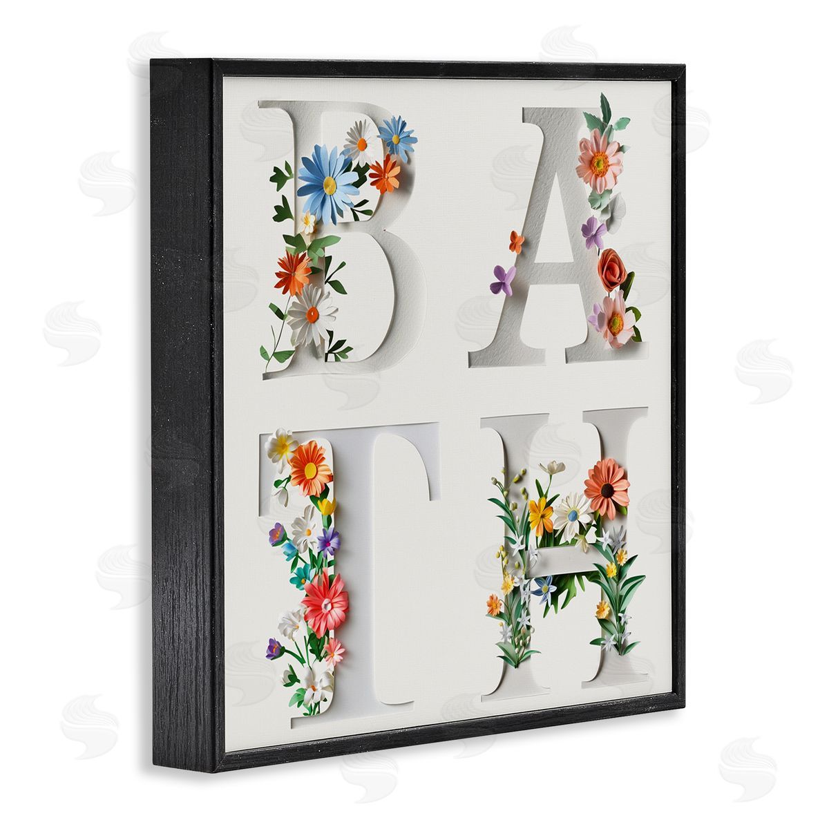 Floral Bath Typography Black Frame Print Wall Art, Home Decor by Susan Arnot