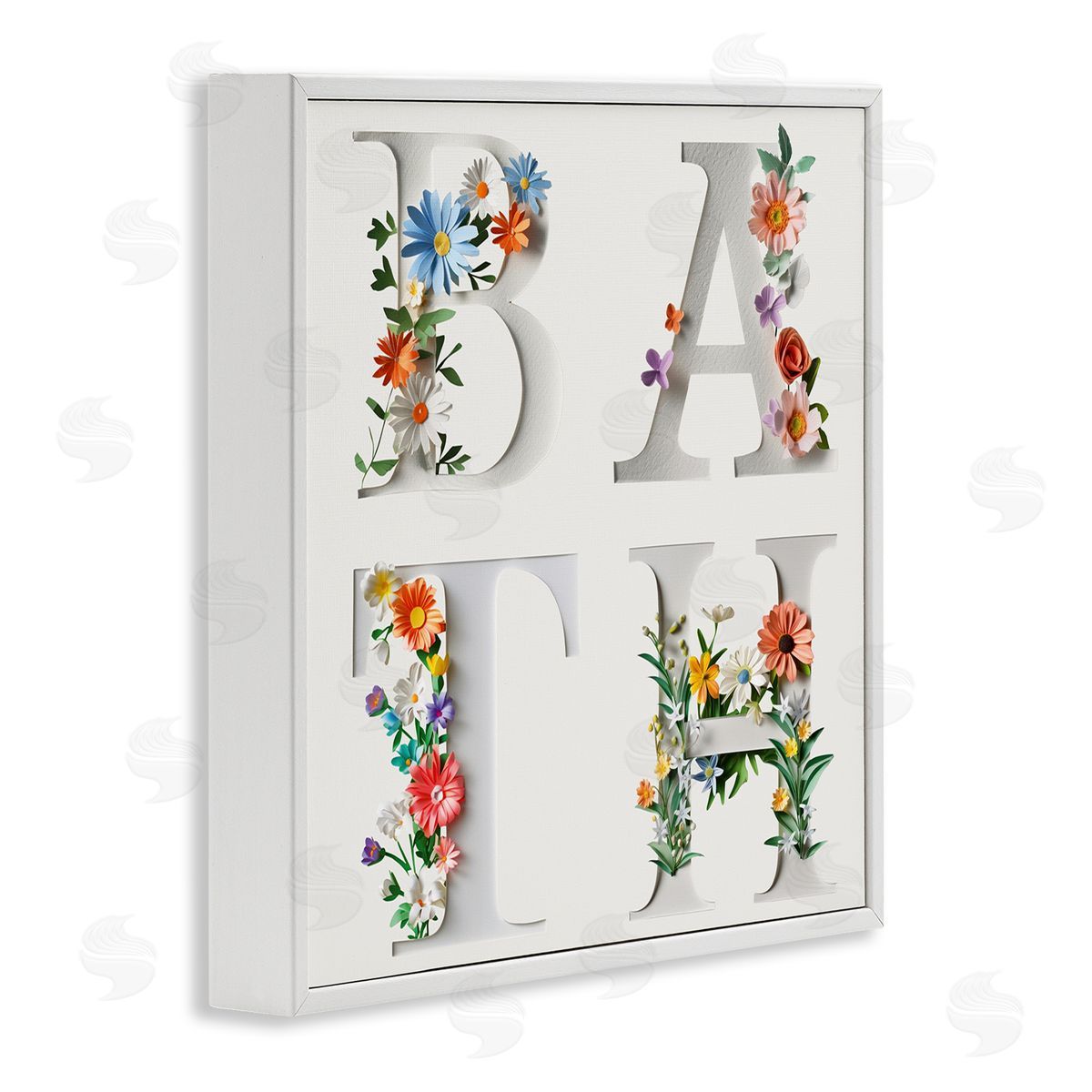 Floral Bath Typography White Frame Print Wall Art, Home Decor by Susan Arnot