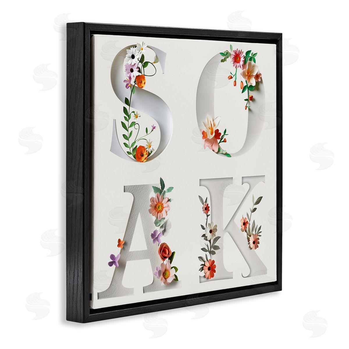 Floral Bathroom Soak Letters Black Floating Frame Canvas Wall Art, Home Decor by Susan Arnot