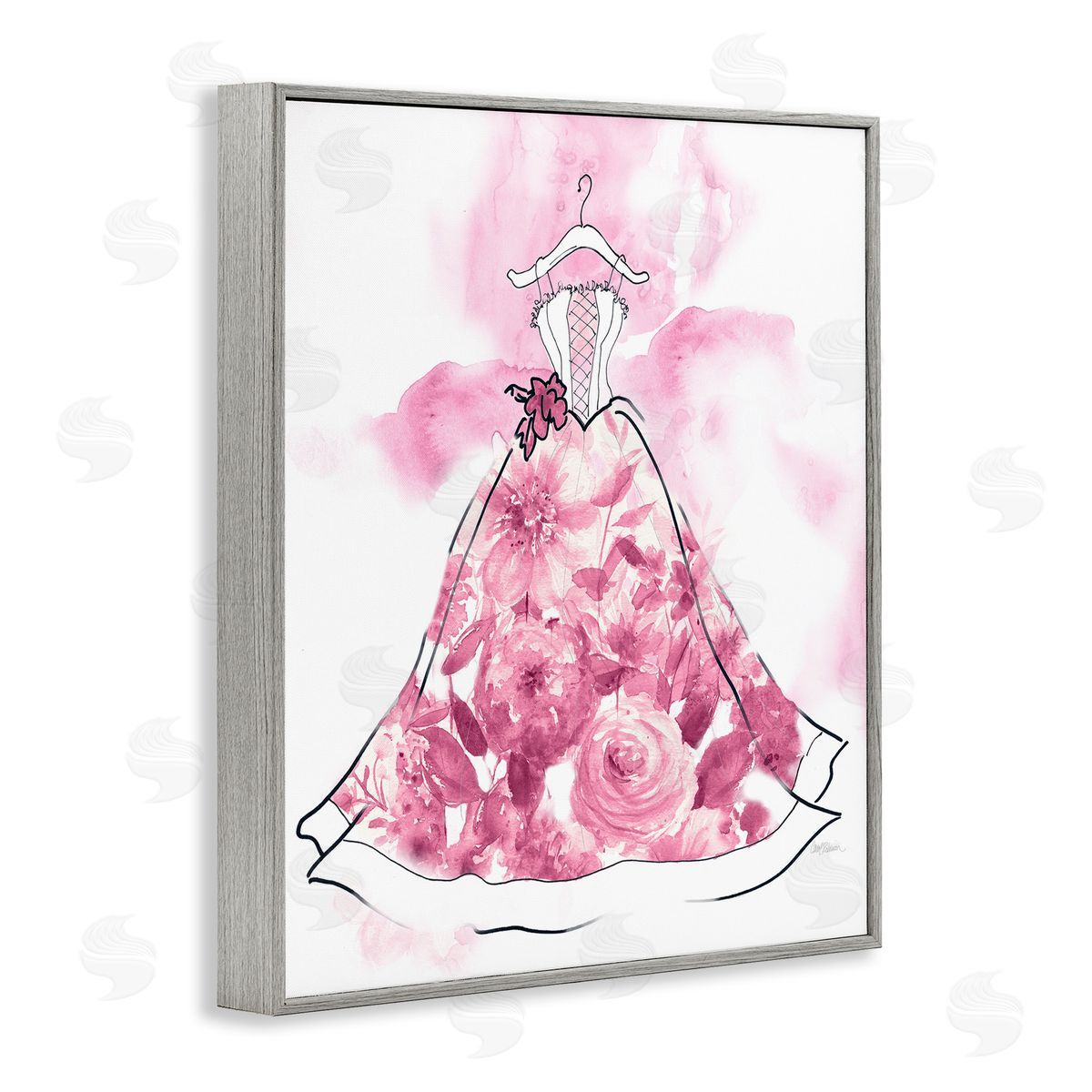 Modern Watercolor Flower Dress Grey Frame Print Wall Art, Home Decor by Carol Robinson