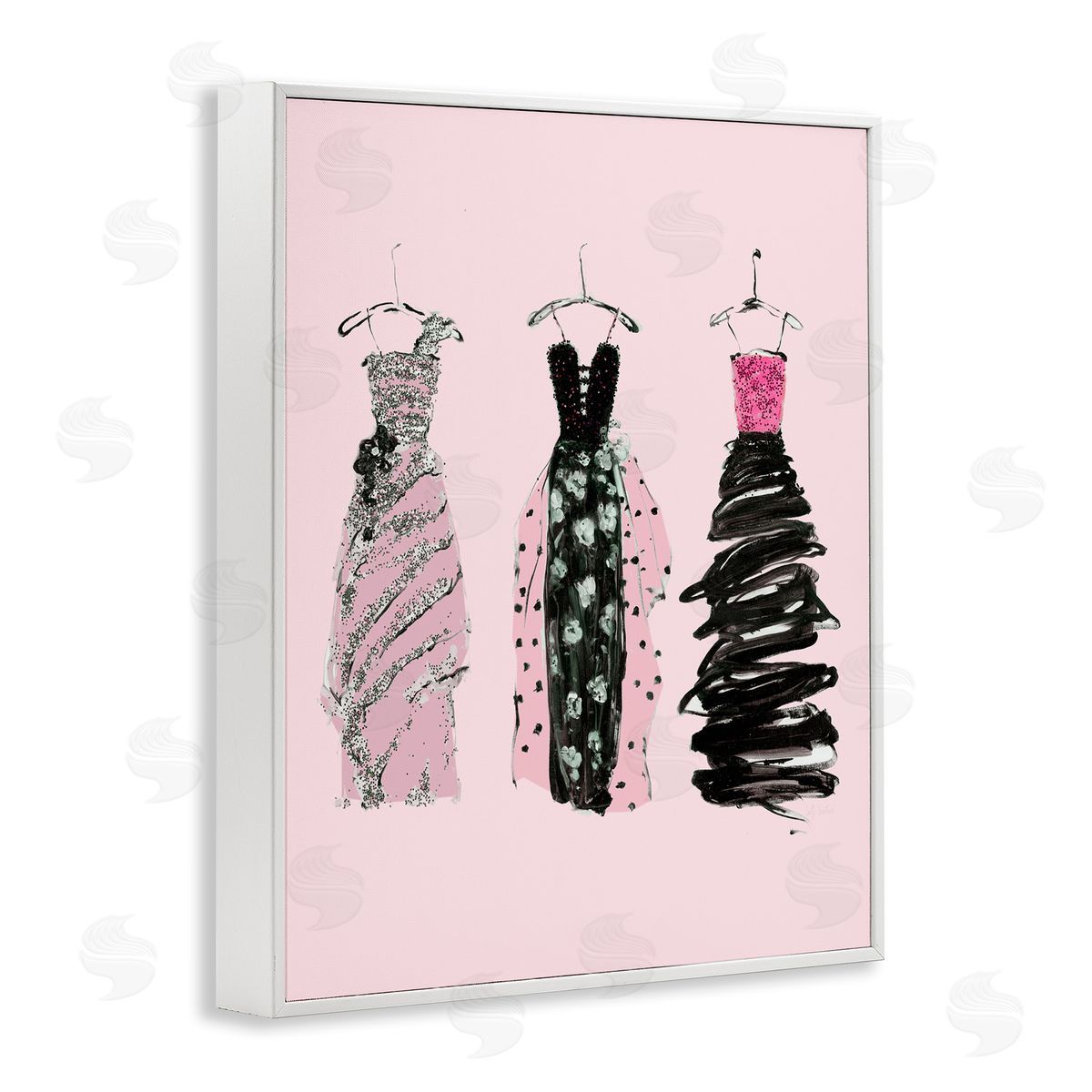 Abstract Fashion Gowns White Frame Print Wall Art, Home Decor by Sally Swatland
