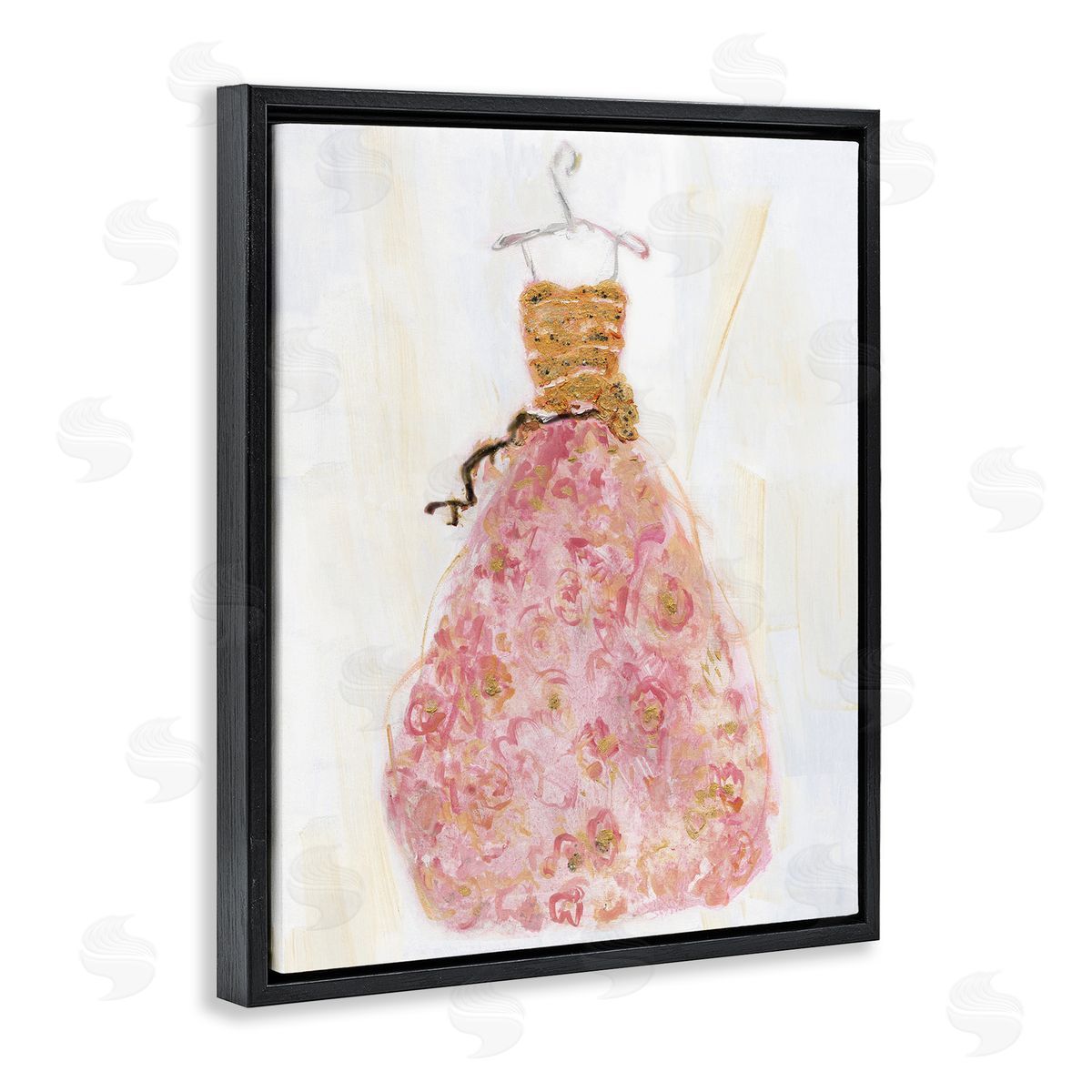 Classy Posh Pink Ball Gown Black Floating Frame Canvas Wall Art, Home Decor by Sally Swatland