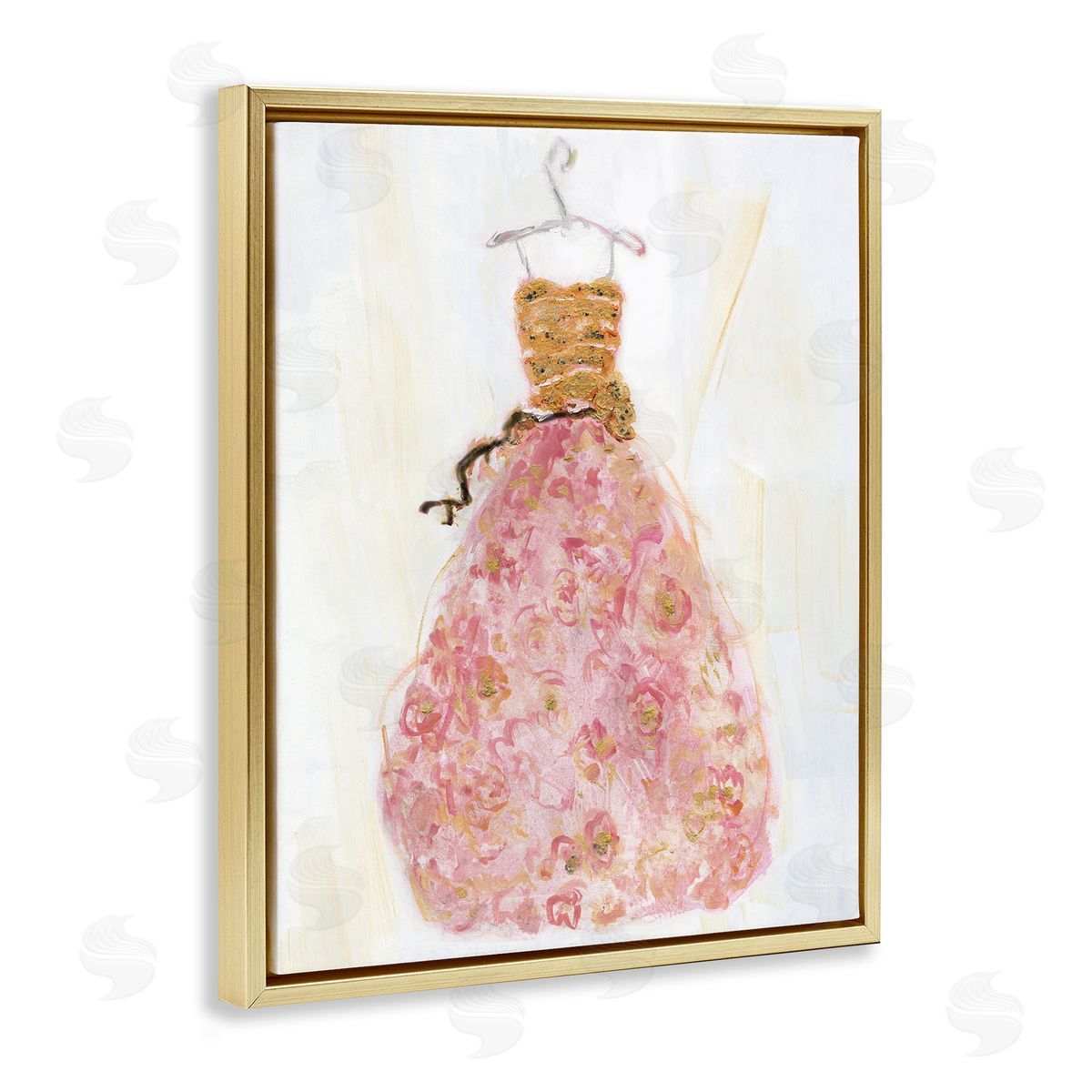 Classy Posh Pink Ball Gown Gold Floating Frame Canvas Wall Art, Home Decor by Sally Swatland