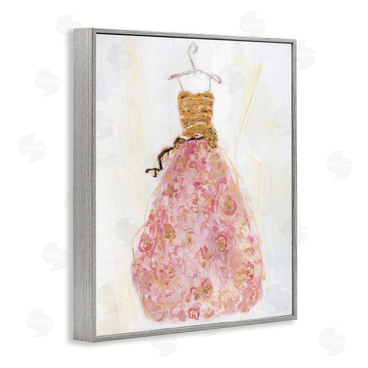 Classy Posh Pink Ball Gown Grey Frame Print Wall Art, Home Decor by Sally Swatland