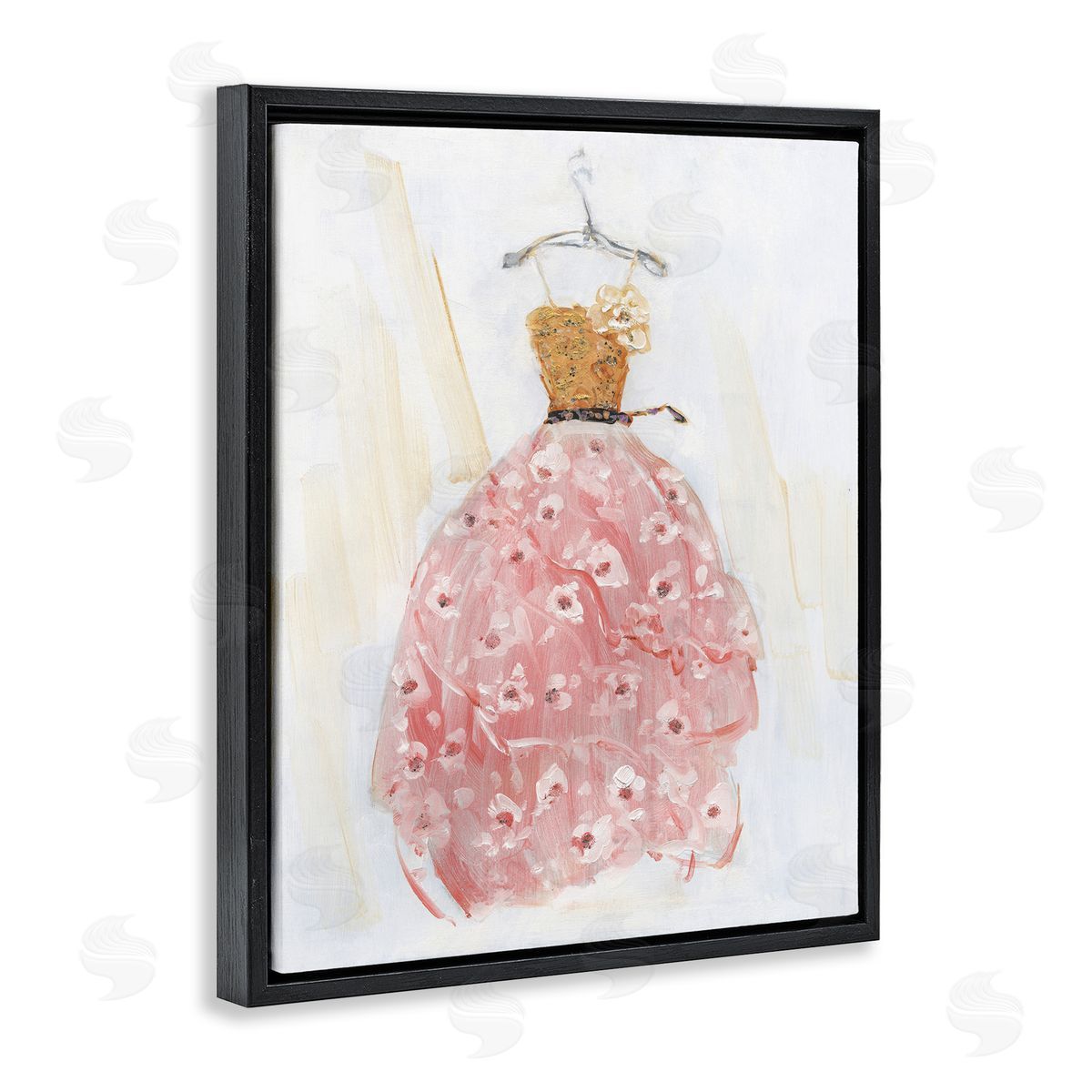 Elegant & Sophisticated Pink Gown Black Floating Frame Canvas Wall Art, Home Decor by Sally Swatland
