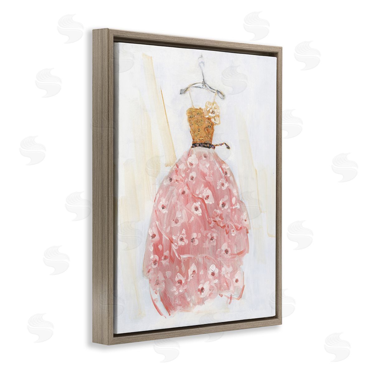 Elegant & Sophisticated Pink Gown Brown Floating Frame Canvas Wall Art, Home Decor by Sally Swatland