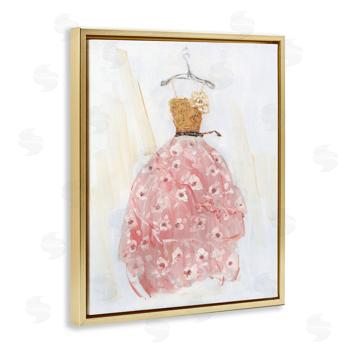 Elegant & Sophisticated Pink Gown Gold Floating Frame Canvas Wall Art, Home Decor by Sally Swatland