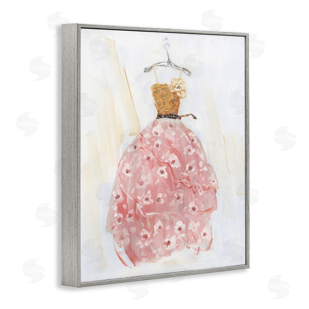 Elegant & Sophisticated Pink Gown Grey Frame Print Wall Art, Home Decor by Sally Swatland