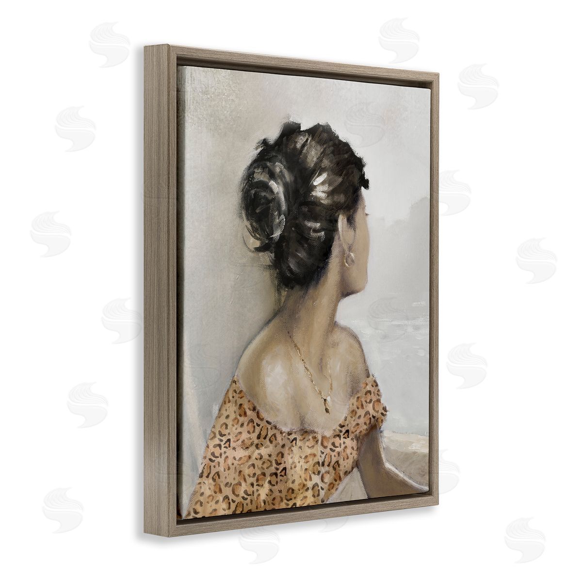 Woman Looking Away Portrait Brown Floating Frame Canvas Wall Art, Home Decor by E. Anthony Orme