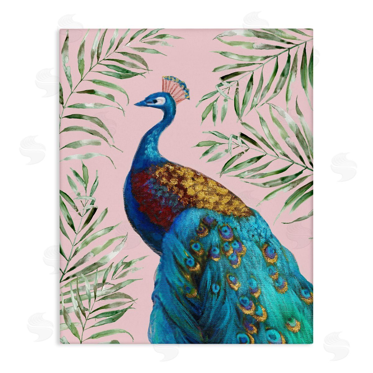 Elegant Peacock & Palm Sprigs Canvas Wall Art, Home Decor by Nan
