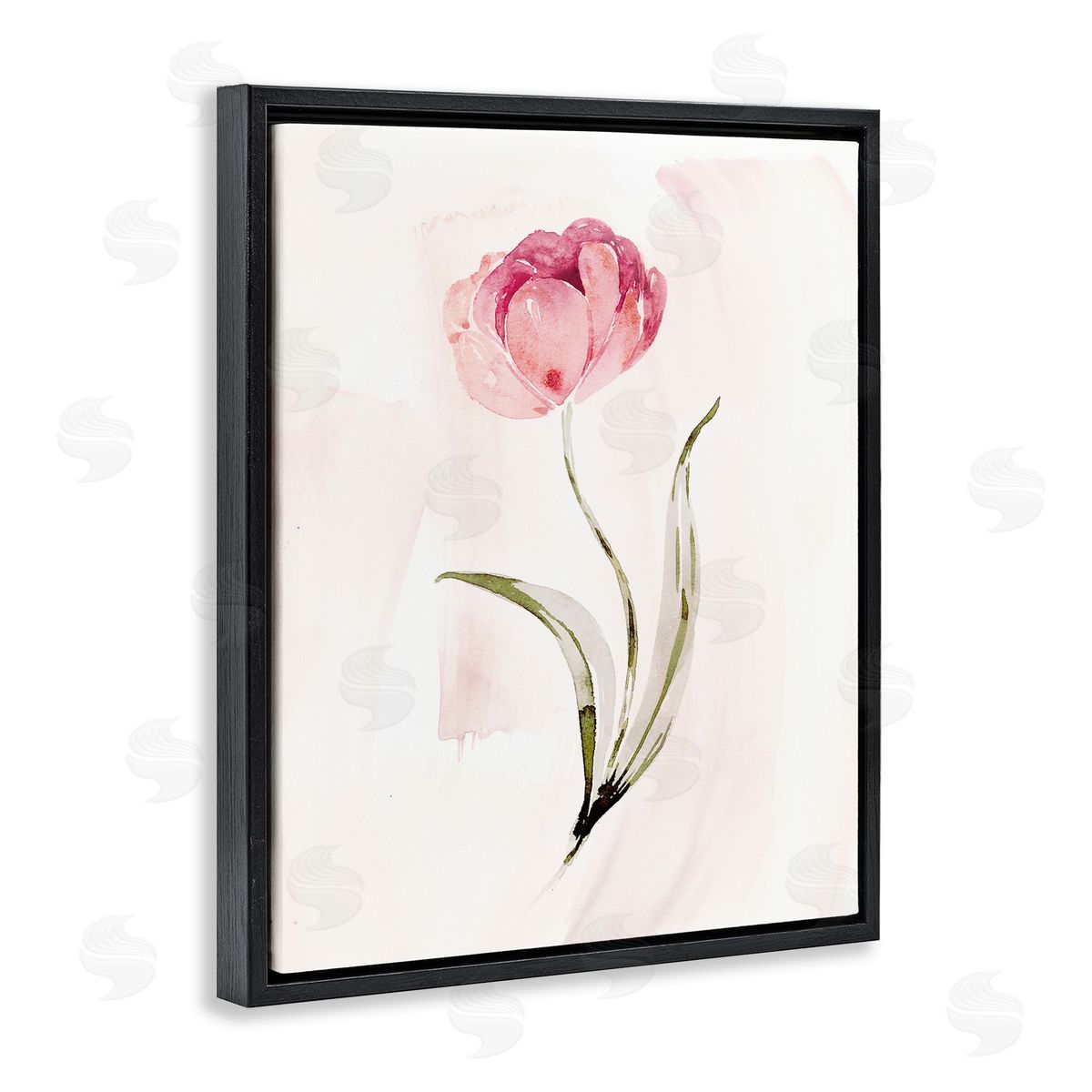 Pink Blossom with Leaves Black Floating Frame Canvas Wall Art, Home Decor by Kristen Brockmon