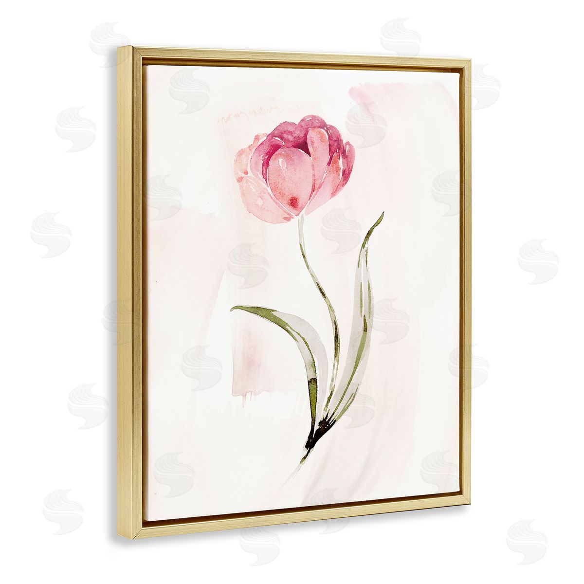 Pink Blossom with Leaves Gold Floating Frame Canvas Wall Art, Home Decor by Kristen Brockmon