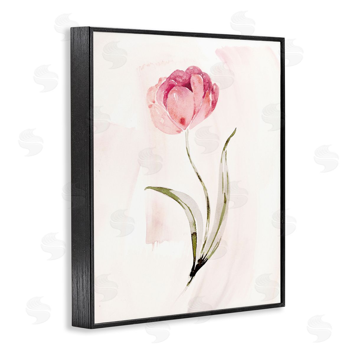 Pink Blossom with Leaves Black Frame Print Wall Art, Home Decor by Kristen Brockmon