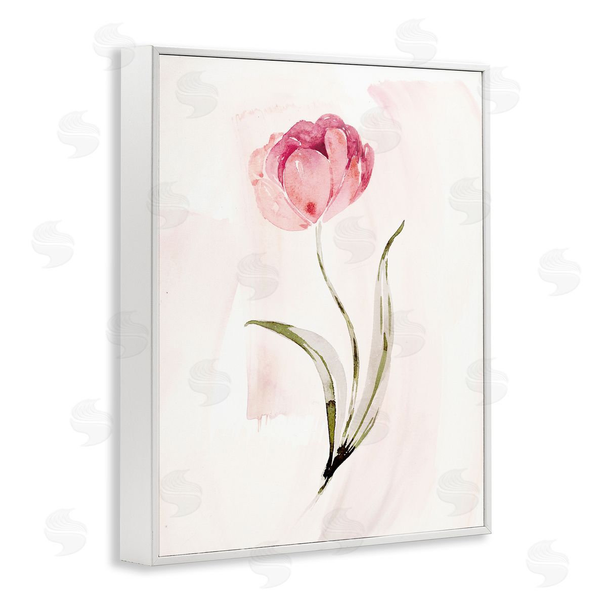 Pink Blossom with Leaves White Frame Print Wall Art, Home Decor by Kristen Brockmon