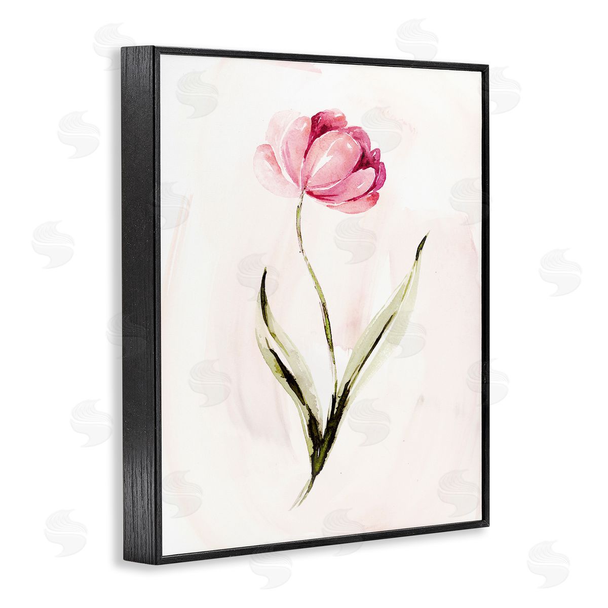 Modern Pink Blossom Sprig Black Frame Print Wall Art, Home Decor by Kristen Brockmon