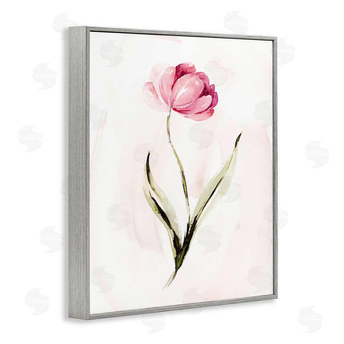 Modern Pink Blossom Sprig Grey Frame Print Wall Art, Home Decor by Kristen Brockmon