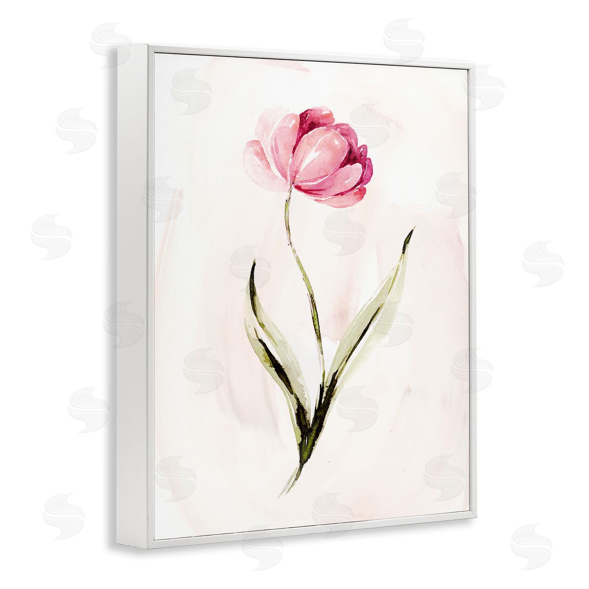 Modern Pink Blossom Sprig White Frame Print Wall Art, Home Decor by Kristen Brockmon