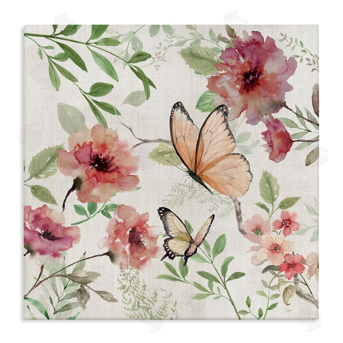 Butterflies over Wild Cottage Flowers Canvas Wall Art, Home Decor by Nan