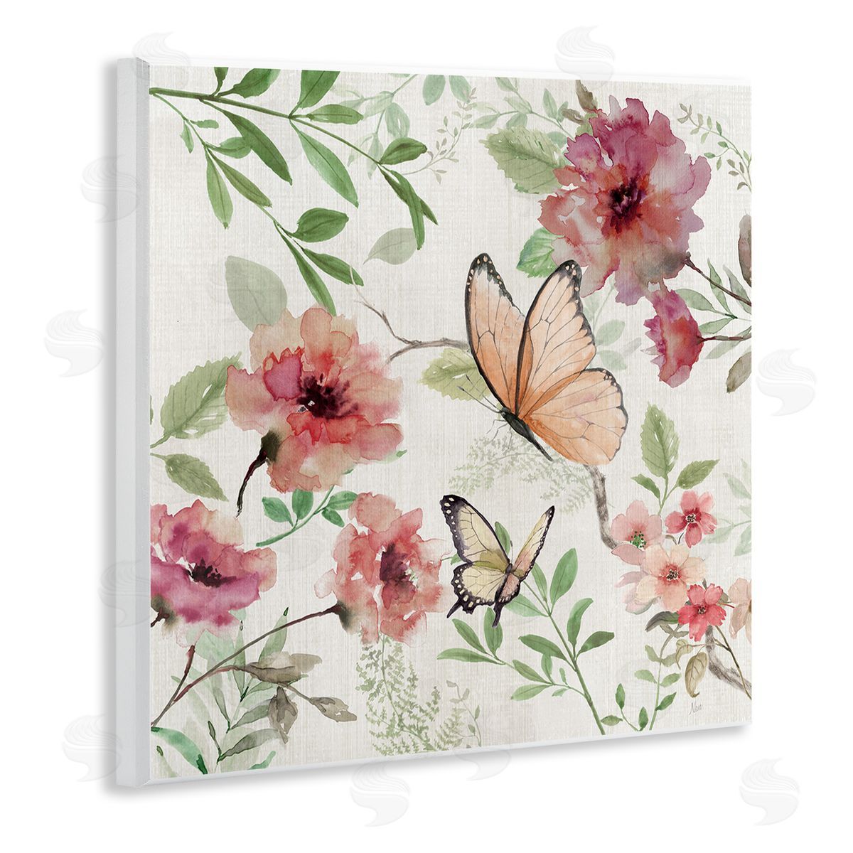 Butterflies over Wild Cottage Flowers Wood Plaque Wall Art, Home Decor by Nan
