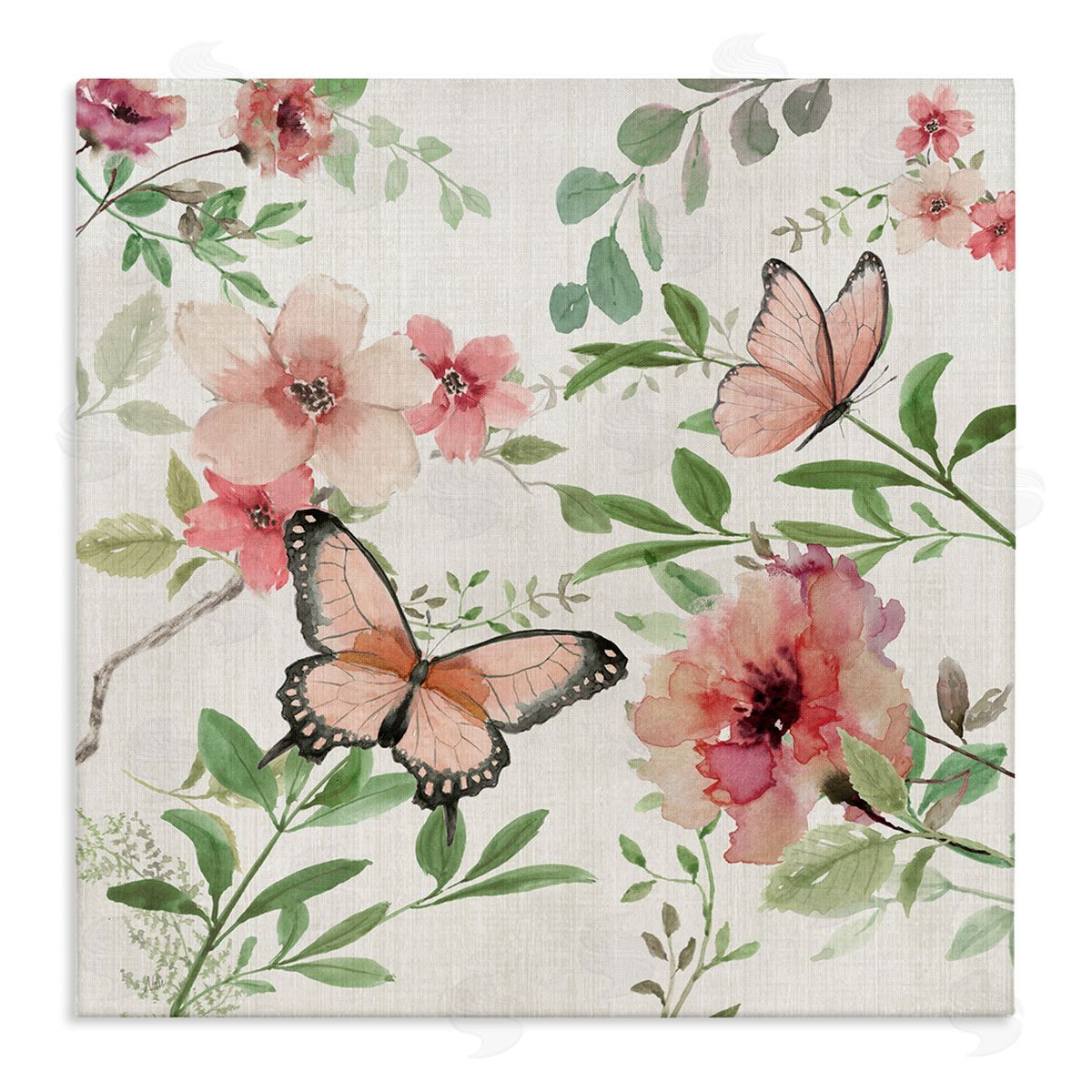 Country Cottage Florals in Pink Canvas Wall Art, Home Decor by Nan