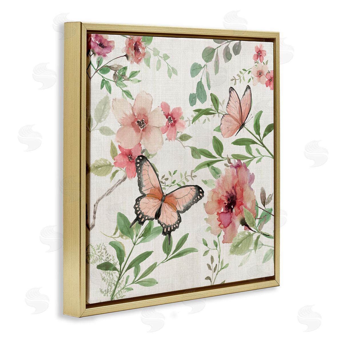 Country Cottage Florals in Pink Gold Floating Frame Canvas Wall Art, Home Decor by Nan