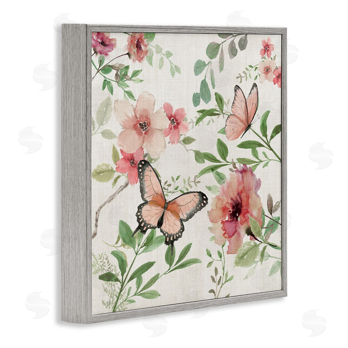 Country Cottage Florals in Pink Grey Frame Print Wall Art, Home Decor by Nan