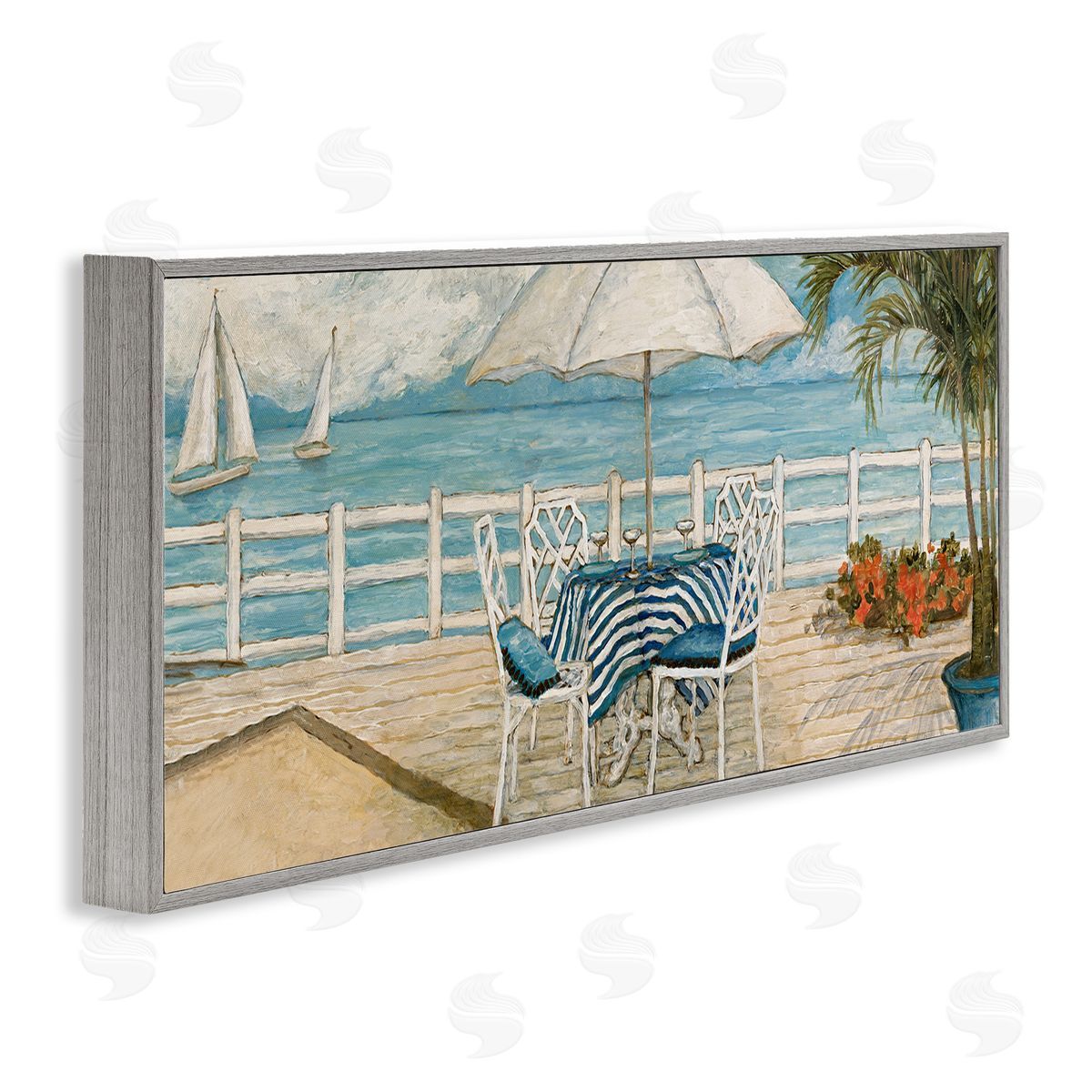 Coastal Restaurant Overlook Grey Frame Print Wall Art, Home Decor by Charlene Olson