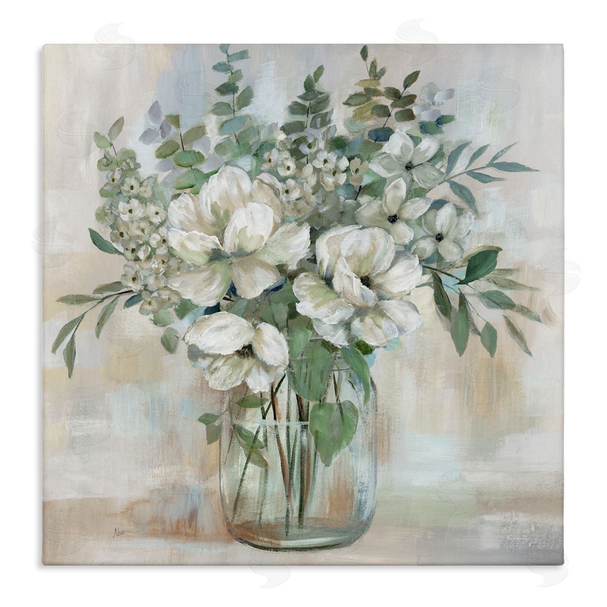 Nan Lively Flower Vase in Green Tones Canvas Wall Art Print