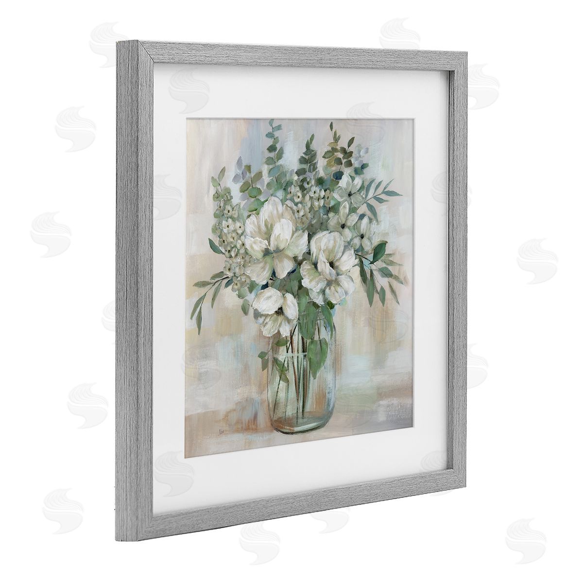 Nan Lively Flower Vase in Green Tones Canvas Wall Art Print