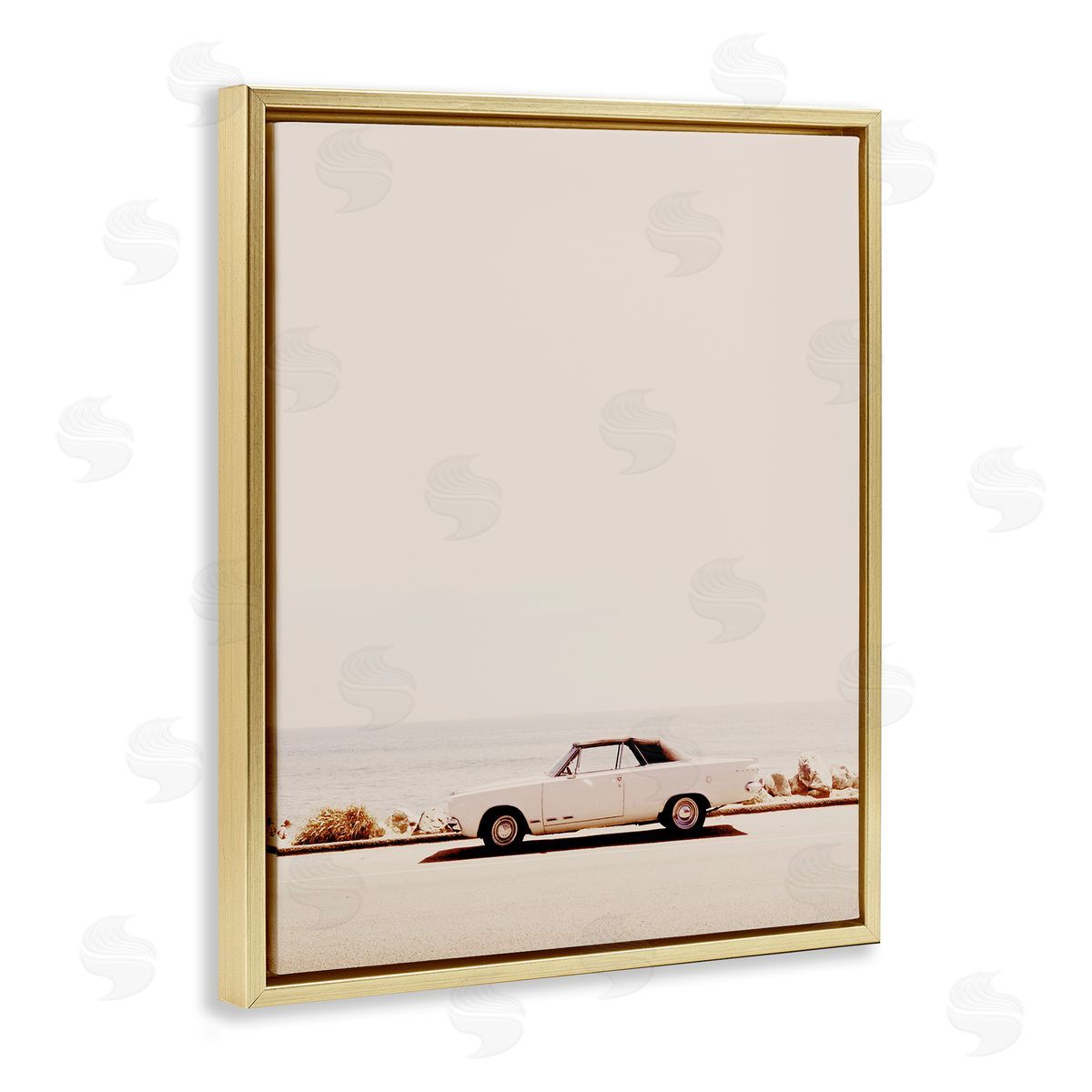 California Dreaming Antique Car Gold Floating Frame Canvas Wall Art, Home Decor by Gemma Bardot