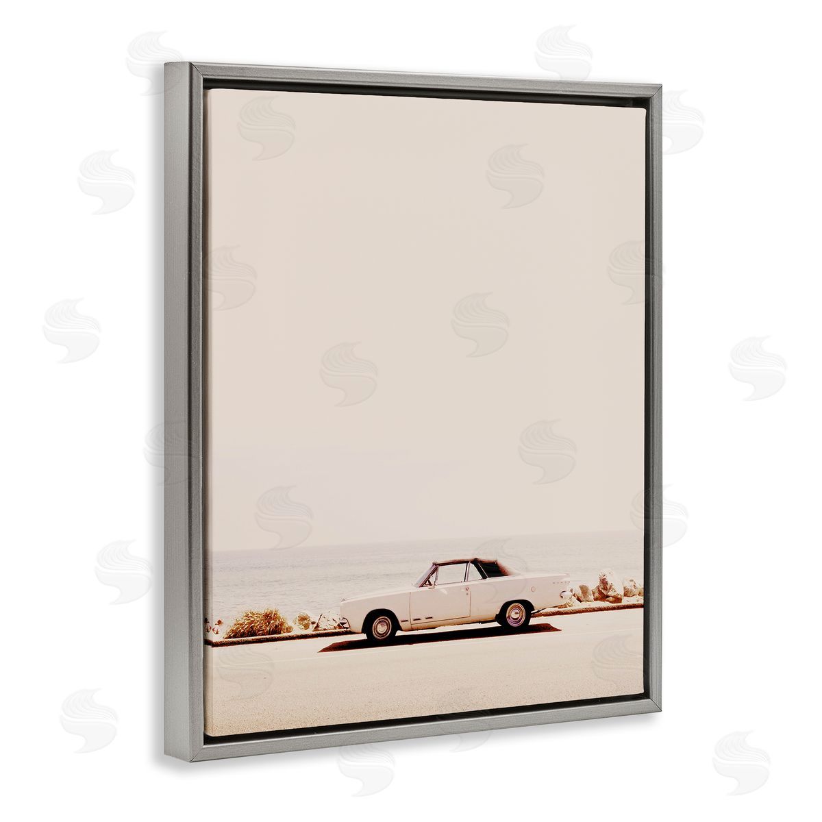 California Dreaming Antique Car Grey Floating Frame Canvas Wall Art, Home Decor by Gemma Bardot