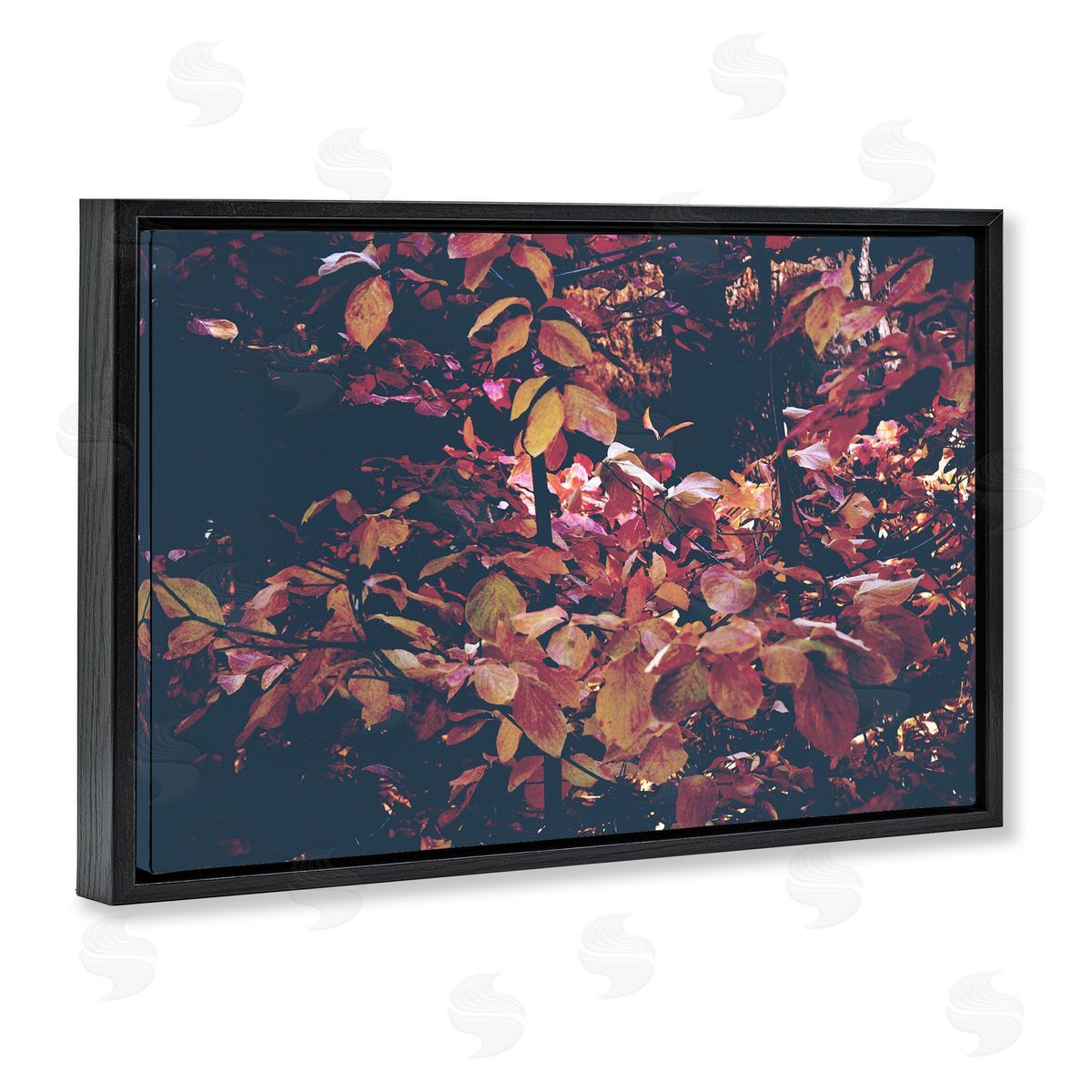 Dusky Forest Leaves Black Floating Frame Canvas Wall Art, Home Decor by Gemma Bardot