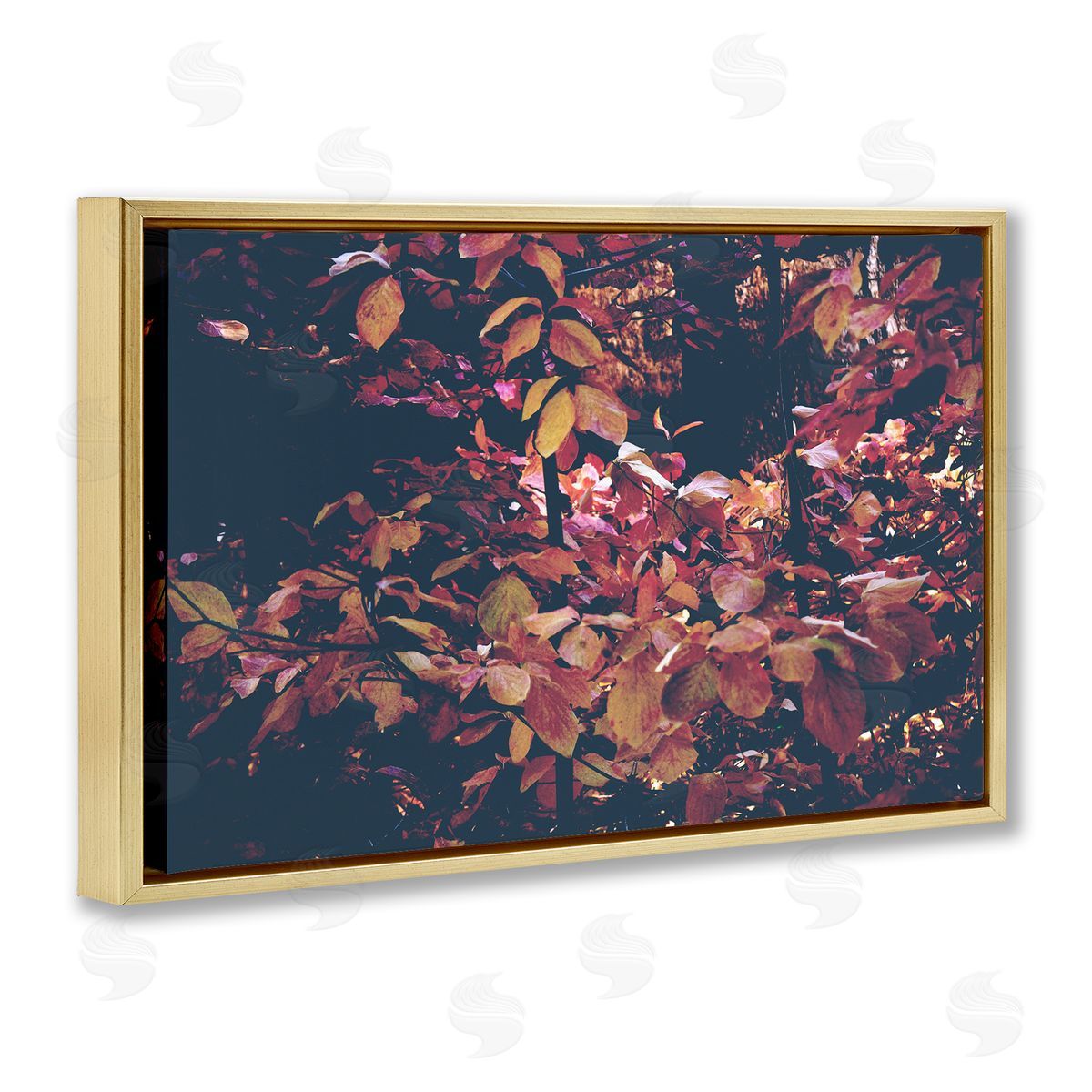 Dusky Forest Leaves Gold Floating Frame Canvas Wall Art, Home Decor by Gemma Bardot