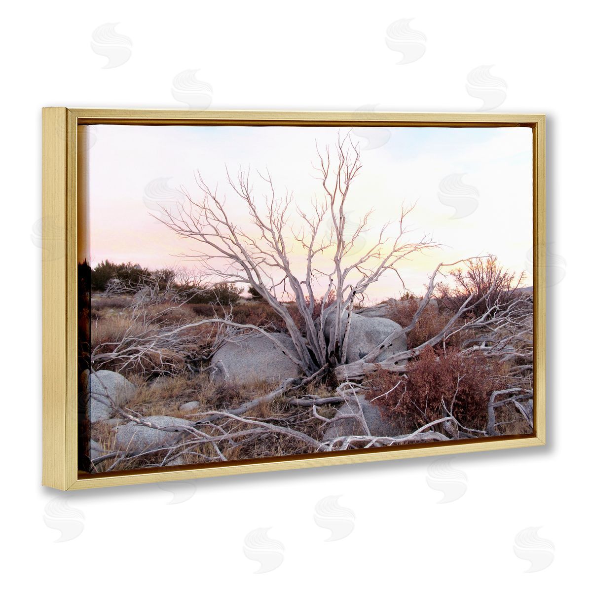Rocky Foothills Terrain Gold Floating Frame Canvas Wall Art, Home Decor by Gemma Bardot