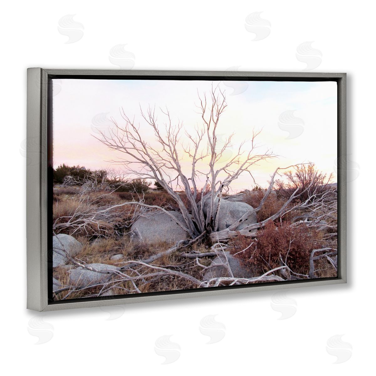Rocky Foothills Terrain Grey Floating Frame Canvas Wall Art, Home Decor by Gemma Bardot