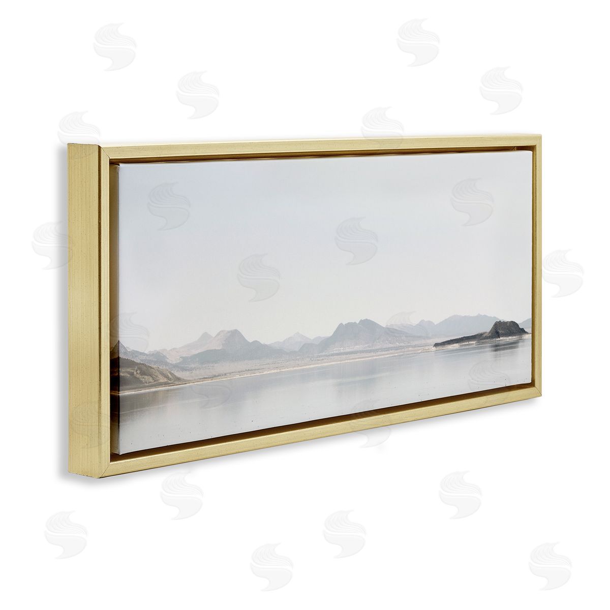 Misty Morning Mountain Gold Floating Frame Canvas Wall Art, Home Decor by Gemma Bardot