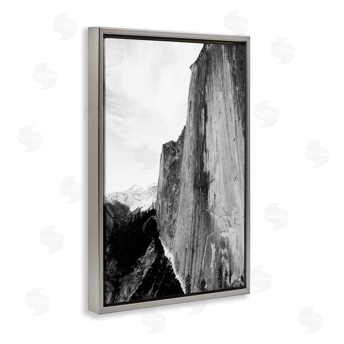 Tall Natural Cliff at Yosemite Grey Floating Frame Canvas Wall Art, Home Decor by Gemma Bardot