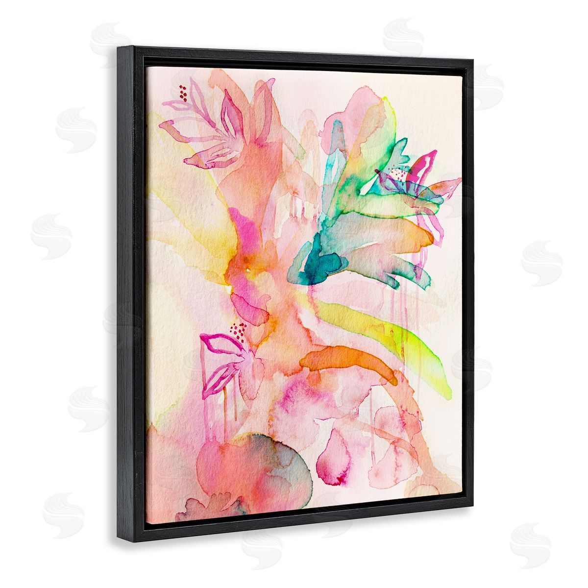 Watercolor Island Florals Black Floating Frame Canvas Wall Art, Home Decor by Gemma Bardot