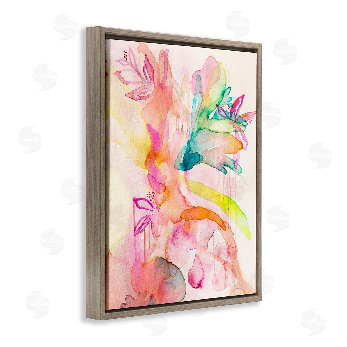 Watercolor Island Florals Brown Floating Frame Canvas Wall Art, Home Decor by Gemma Bardot