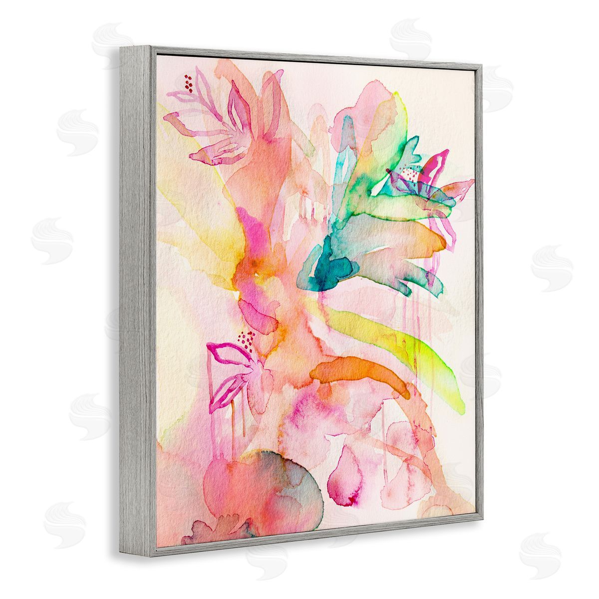Watercolor Island Florals Grey Frame Print Wall Art, Home Decor by Gemma Bardot