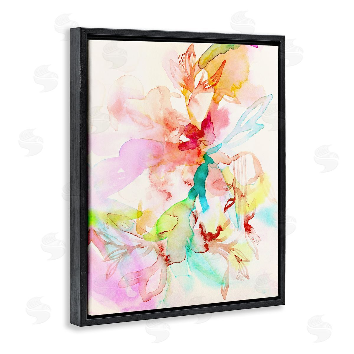Abstract Watercolor Island Flowers Black Floating Frame Canvas Wall Art, Home Decor by Gemma Bardot
