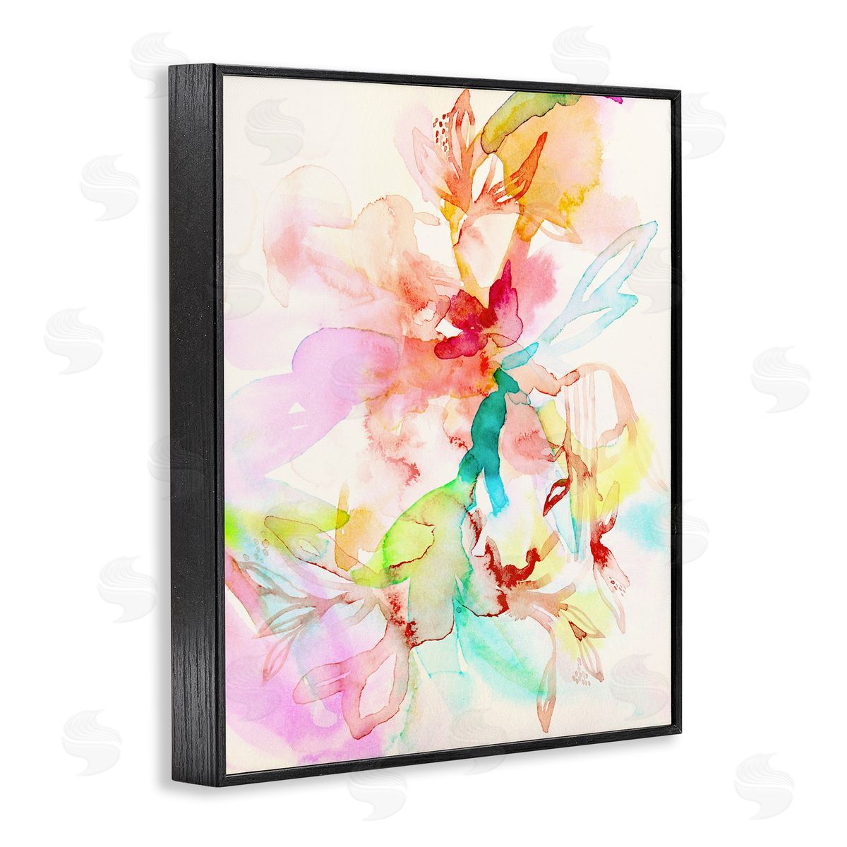 Abstract Watercolor Island Flowers Black Frame Print Wall Art, Home Decor by Gemma Bardot