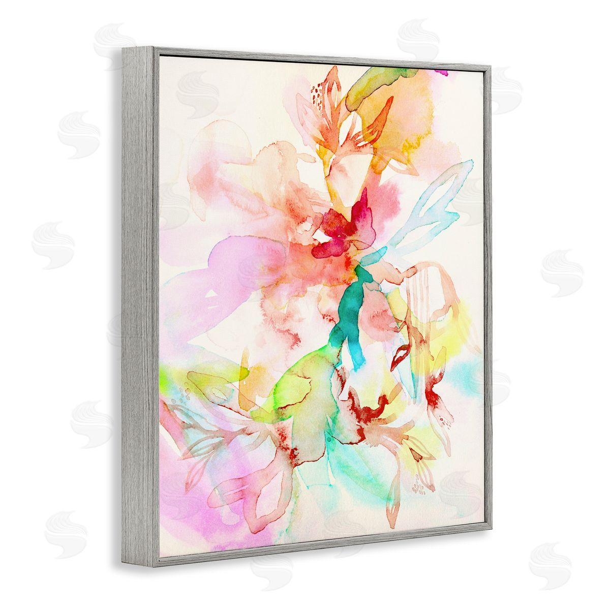 Abstract Watercolor Island Flowers Grey Frame Print Wall Art, Home Decor by Gemma Bardot