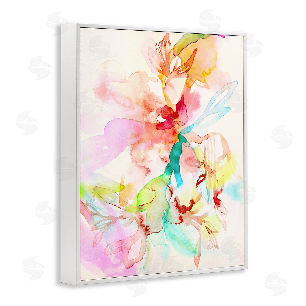 Abstract Watercolor Island Flowers White Frame Print Wall Art, Home Decor by Gemma Bardot