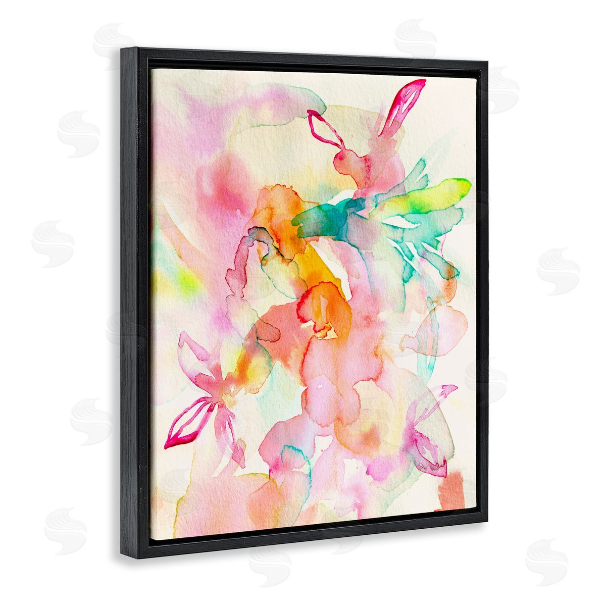Abstract Watery Island Flowers Black Floating Frame Canvas Wall Art, Home Decor by Gemma Bardot