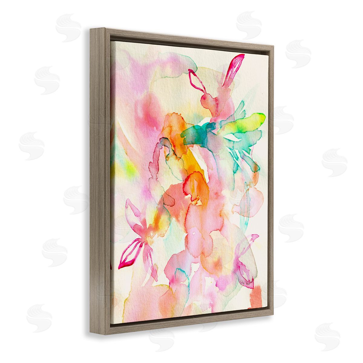 Abstract Watery Island Flowers Brown Floating Frame Canvas Wall Art, Home Decor by Gemma Bardot